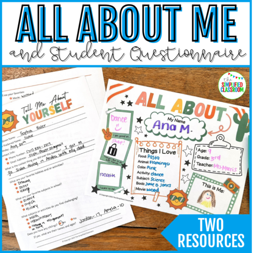 Student Questionnaire Beginning of Year & All About Me Student Information Sheet
