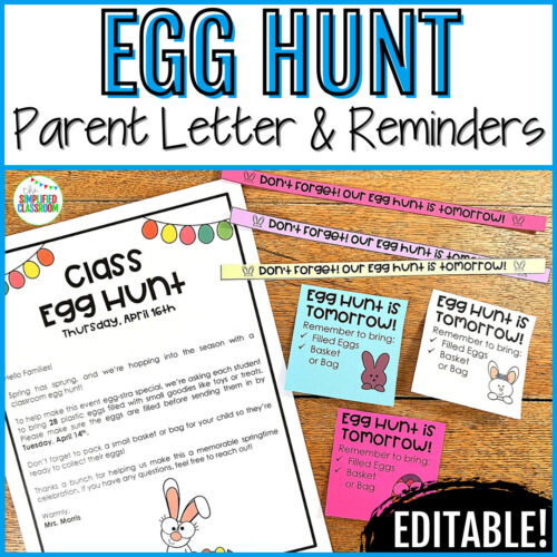 Easter Egg Hunt Parent Letter or Easter Party Letter to Parents Classroom Party