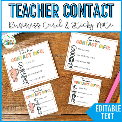 Printable teacher contact information cards for students and parents