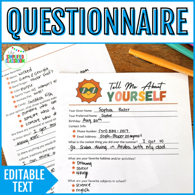 Student Questionnaire Beginning of Year & All About Me Student Information Sheet - Image 4