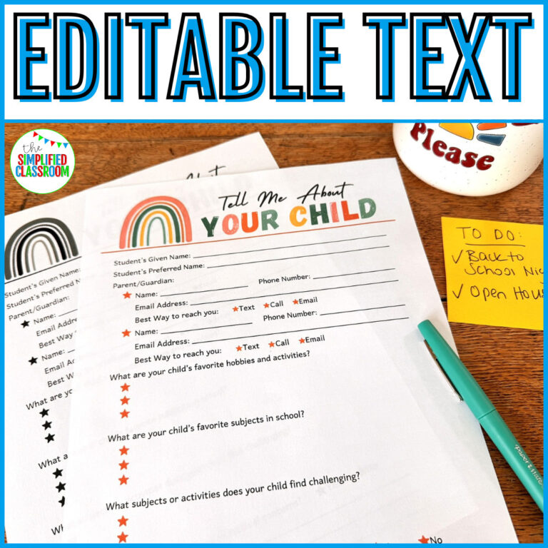 Tell Me About Your Child Parent Form - Back to School Night Parent ...