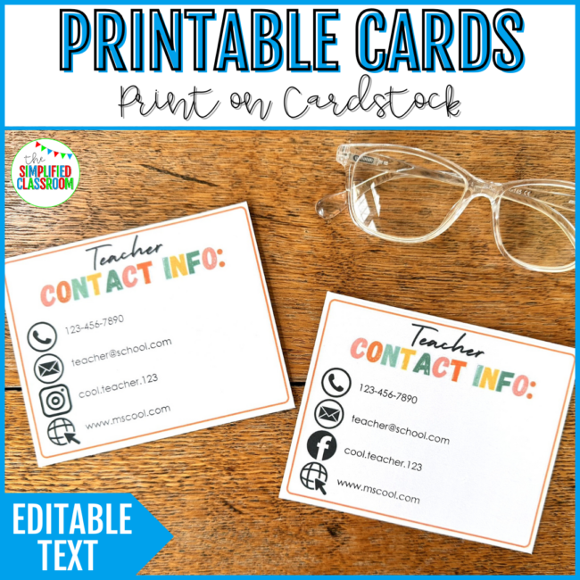Teacher Contact Information Cards Editable Teacher Business Cards Back to School - Image 4