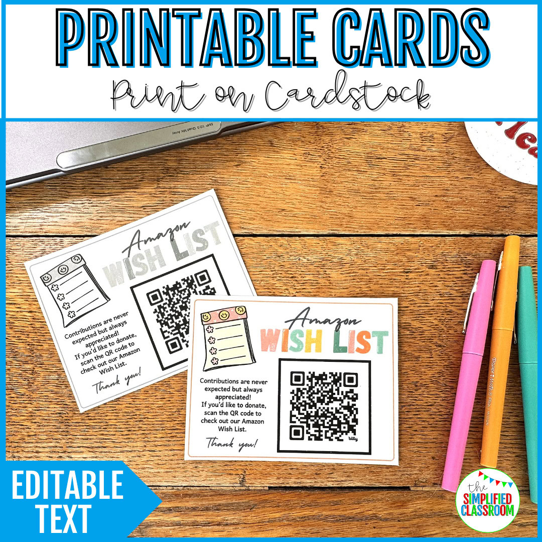 Amazon Wish List QR Code for teachers to share classroom wishlist at Open House or Meet the Teacher