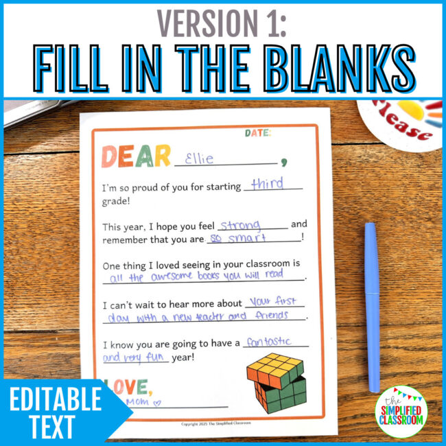 Editable Back to School Night Letter from Parents to Student with boho design