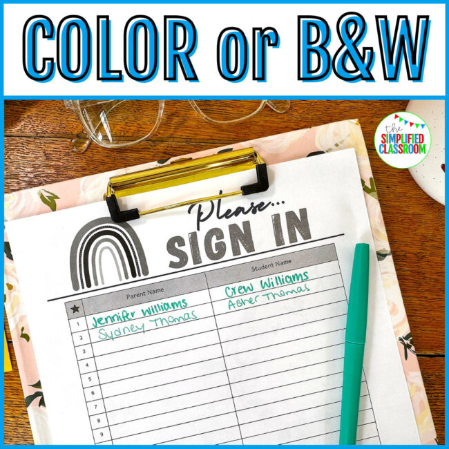 Editable Back to School Night sign-in sheet for parents and families