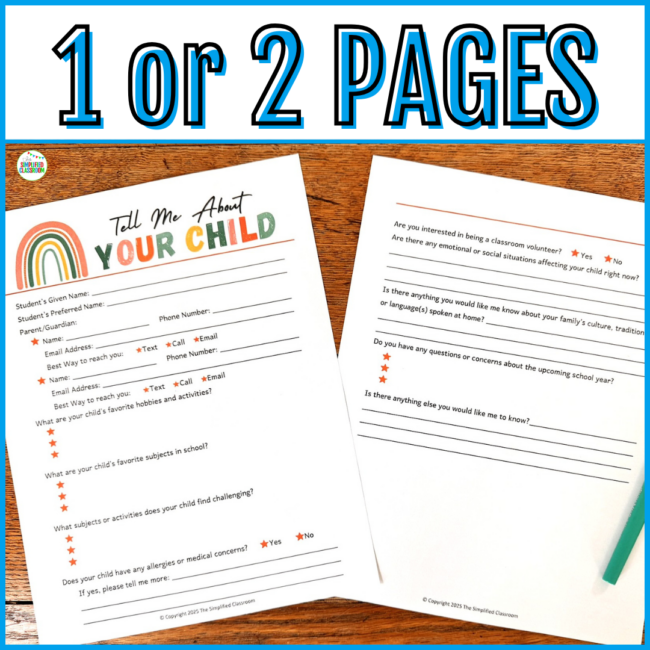 Tell Me About Your Child Parent Form - Back to School Night Parent Questionnaire - Image 3