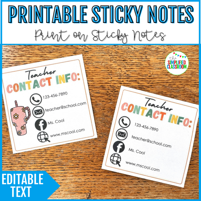 Teacher Contact Information Cards Editable Teacher Business Cards Back to School - Image 3