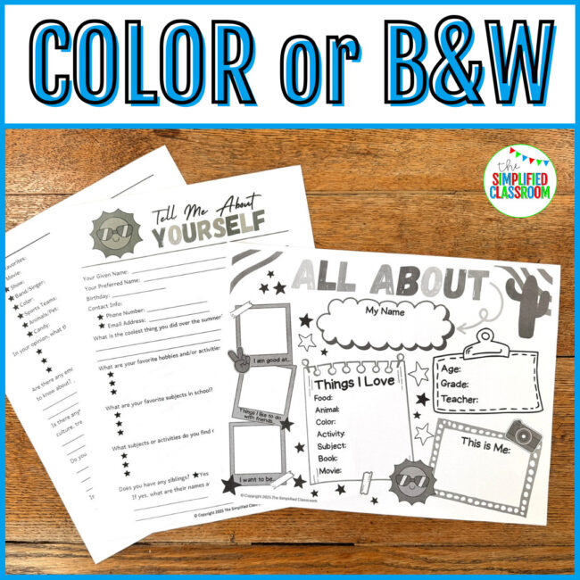 Editable student questionnaire and All About Me Student Survey with boho design