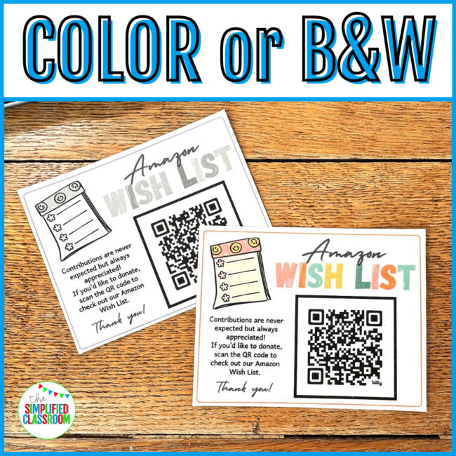 Amazon Wish List QR Code for Open House or Meet the Teacher Classroom Wishlist - Image 2