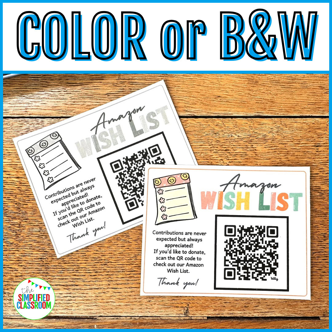 Amazon Wish List QR Code for teachers to share classroom wishlist at Open House or Meet the Teacher