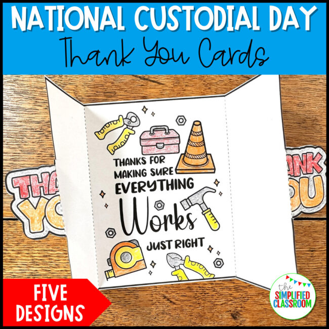 Set of National Custodian Day thank you cards for students to color