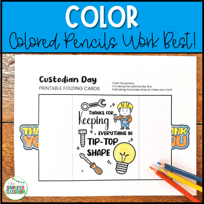 Set of National Custodian Day thank you cards for students to color