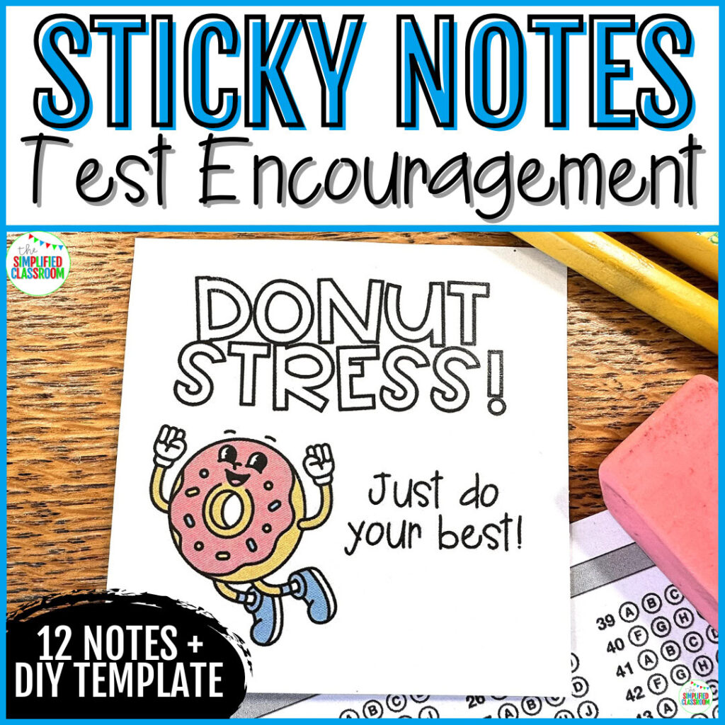 Printable testing motivation cards designed for students. Includes colorful sticky note templates with encouraging messages to support state testing and boost confidence. Have them on hand for optimal classroom organization. 