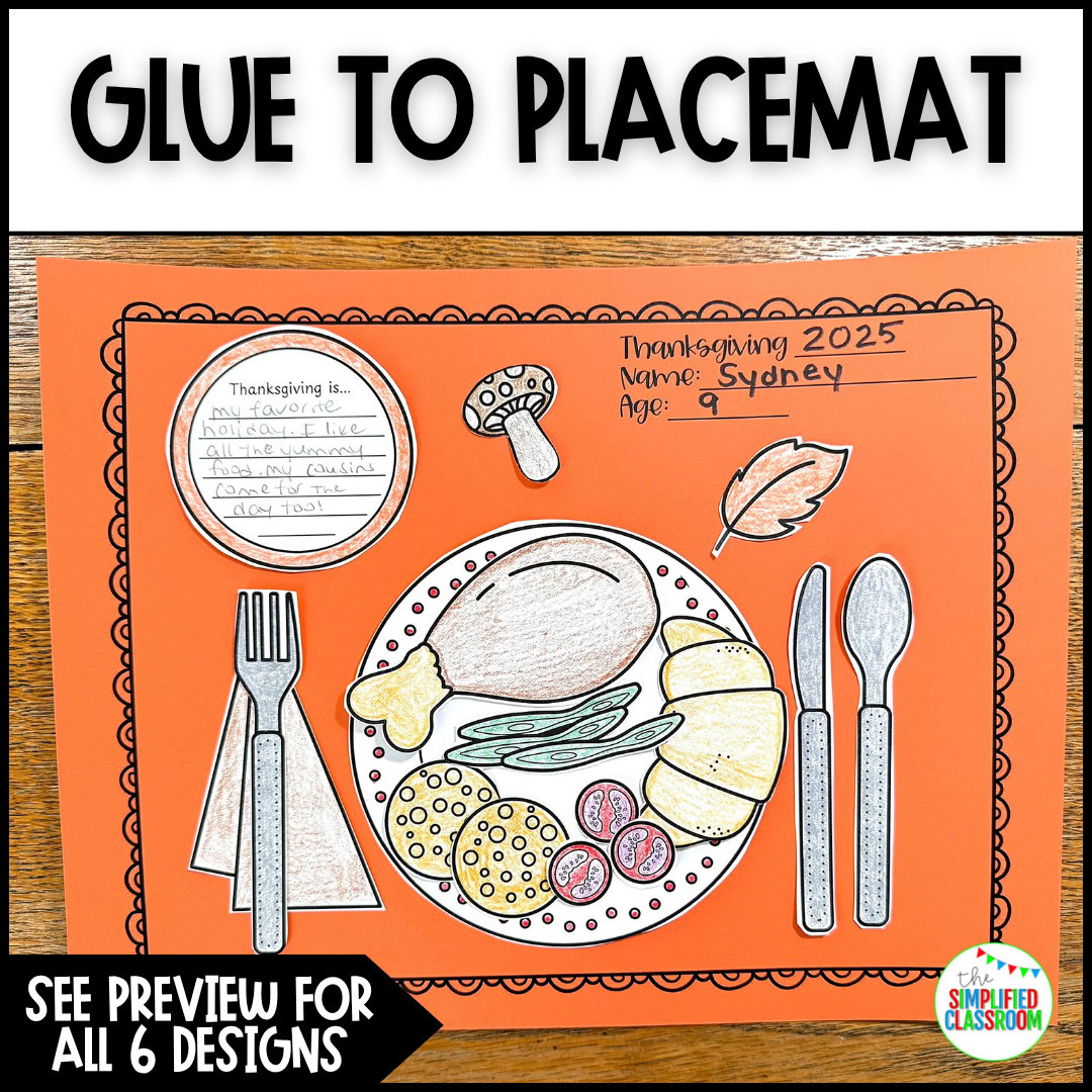 Printable Thanksgiving placemats craft “I Am Thankful” coloring activity for kids