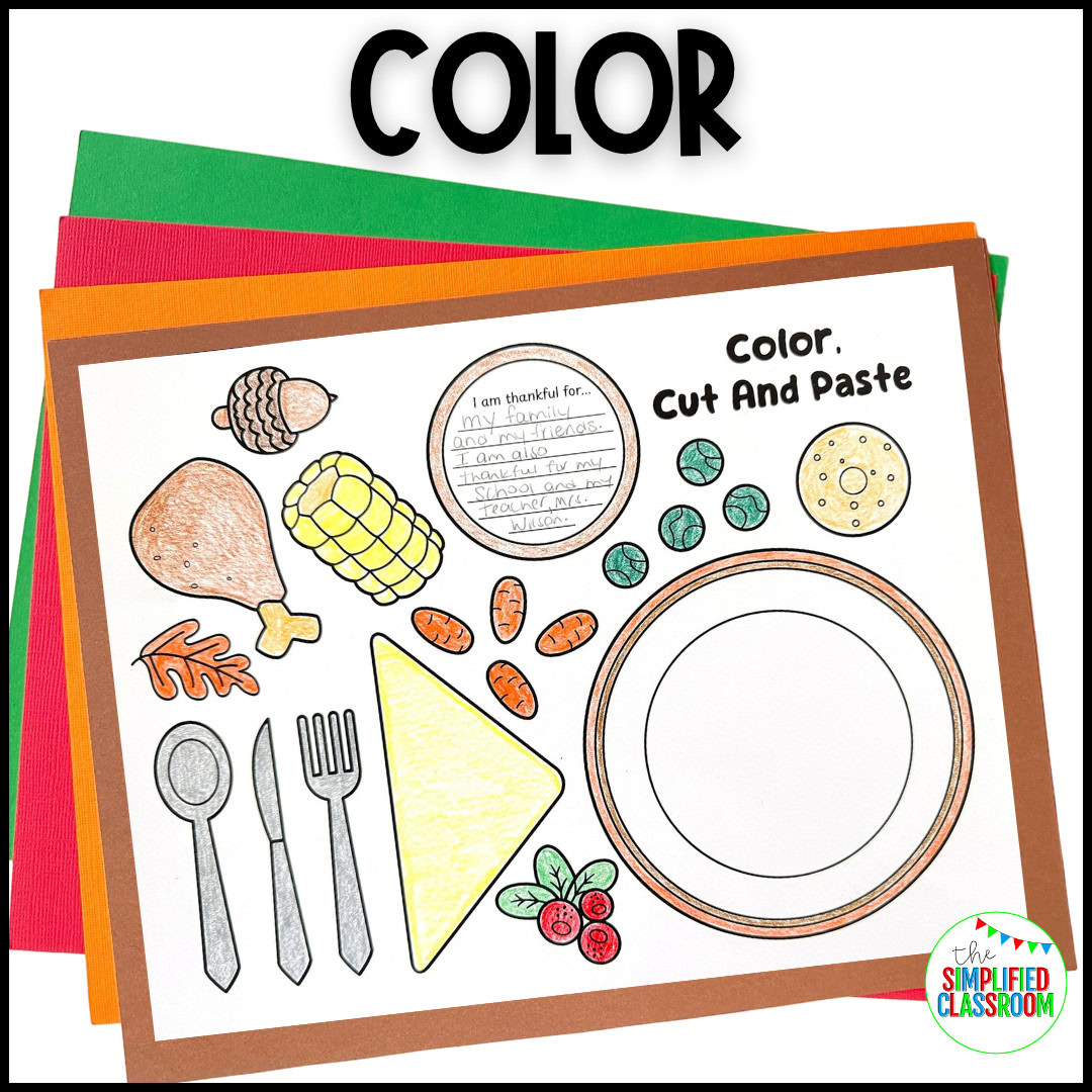 Printable Thanksgiving placemats craft “I Am Thankful” coloring activity for kids