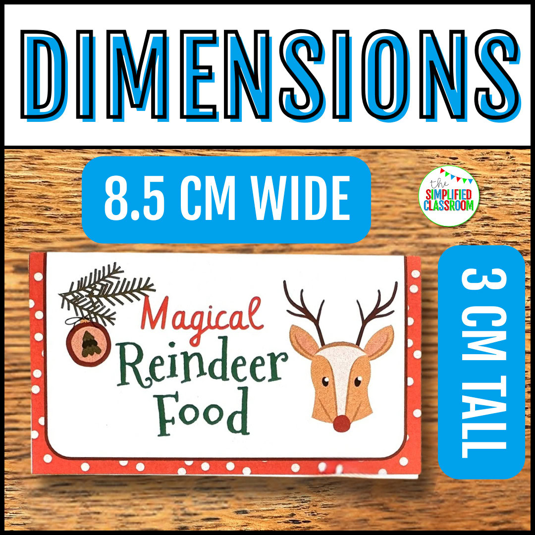 Reindeer food tag printable with cute holiday graphics and poem