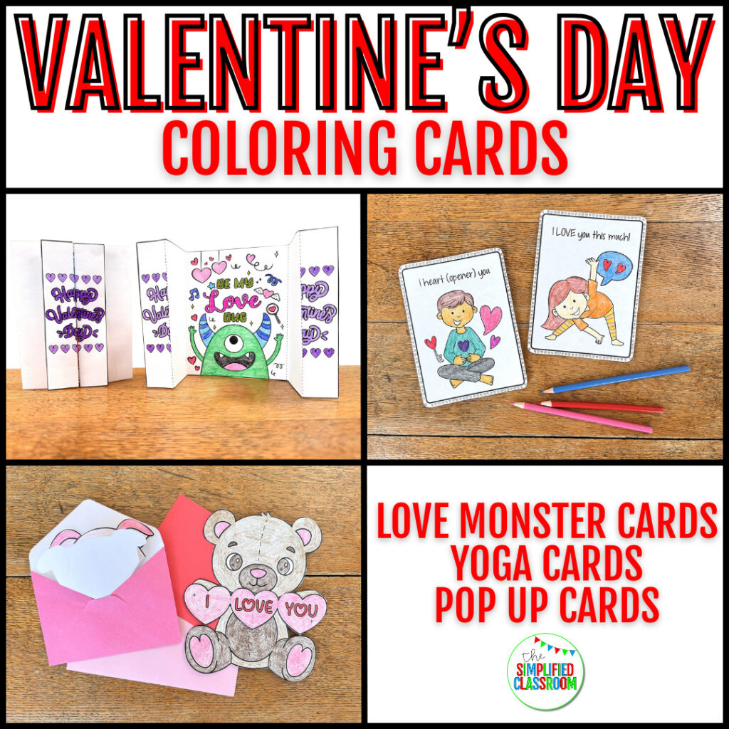 Valentines Day Coloring Cards for Kids Printable Foldable Classroom ...