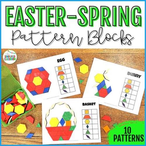 Spring tangrams and Easter pattern block mat templates featuring printable tangram puzzle mats for kindergarten and early elementary math centers and hands-on spring and Easter math activities